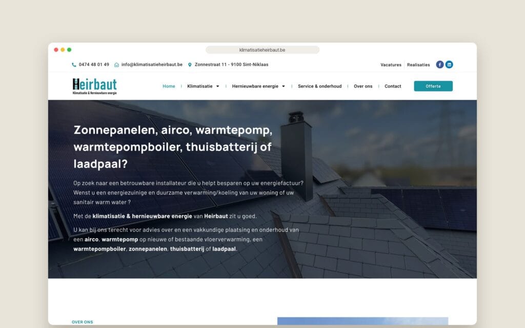 Website Klimatisatie Heirbaut — homepage