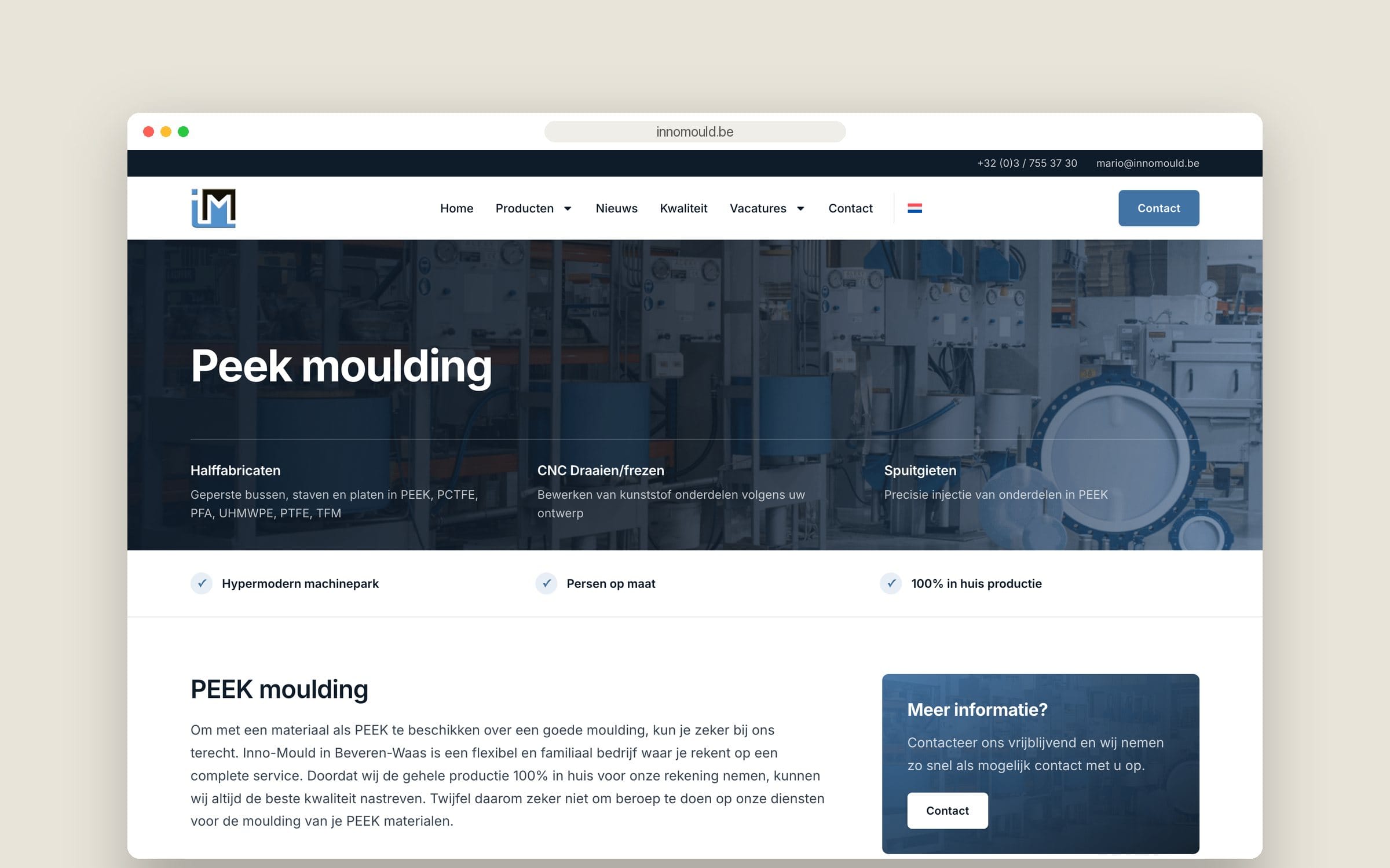 Website Inno Mould — productpagina PEEK moulding