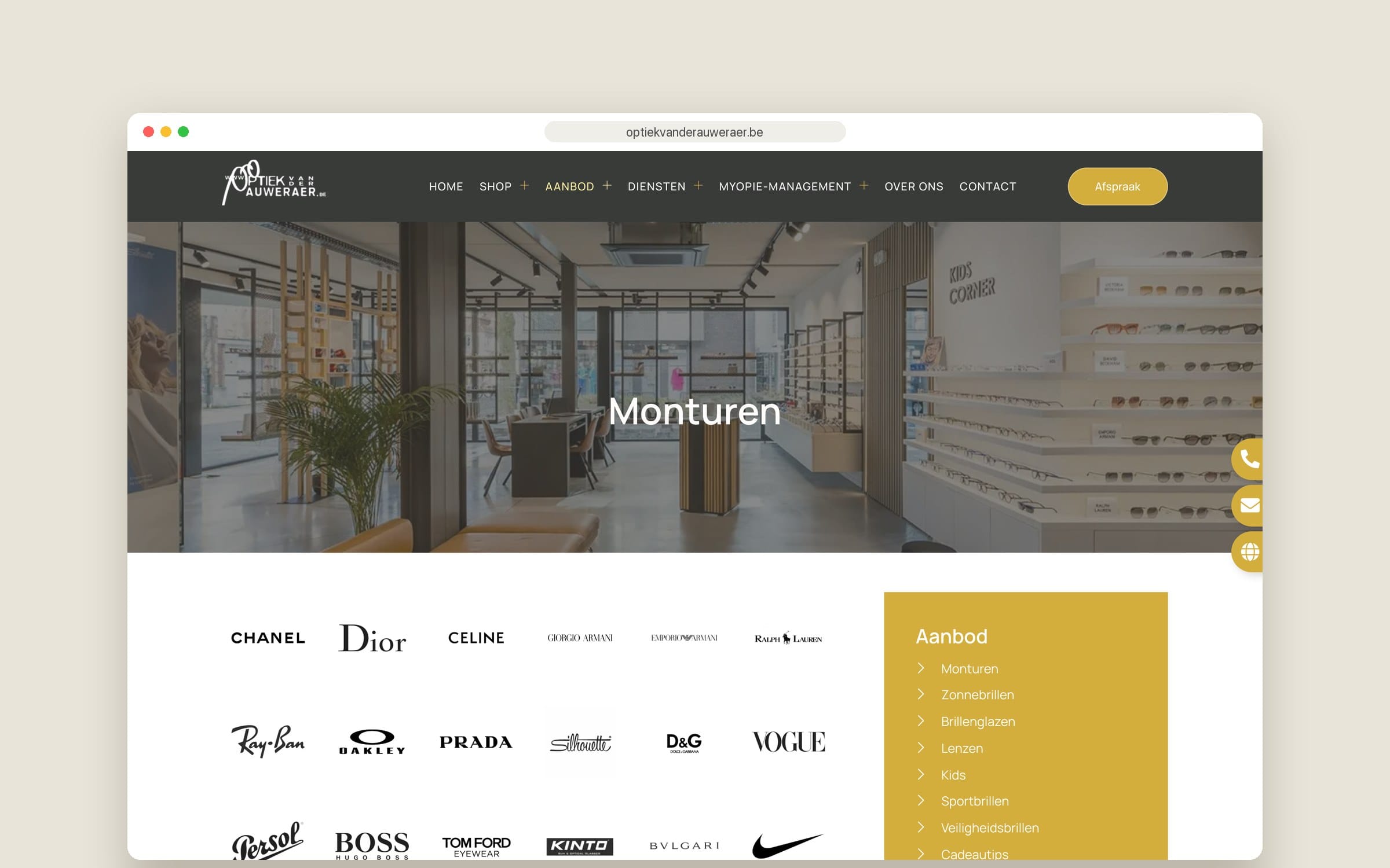 Website Optiek Van der Auweraer — aanbod monturen
