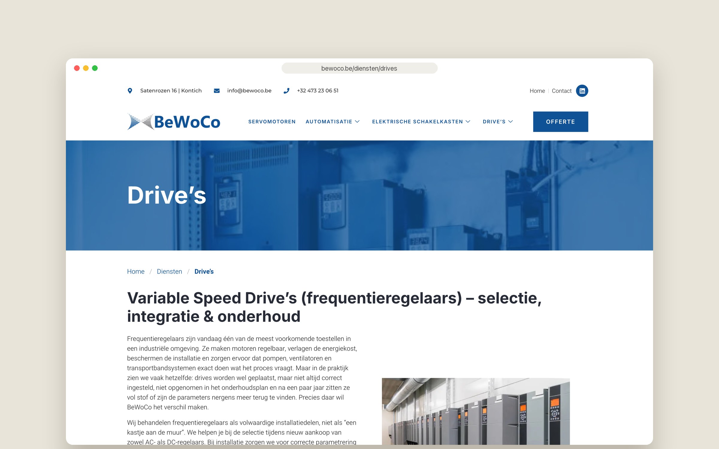 Website BeWoCo — dienstpagina drives