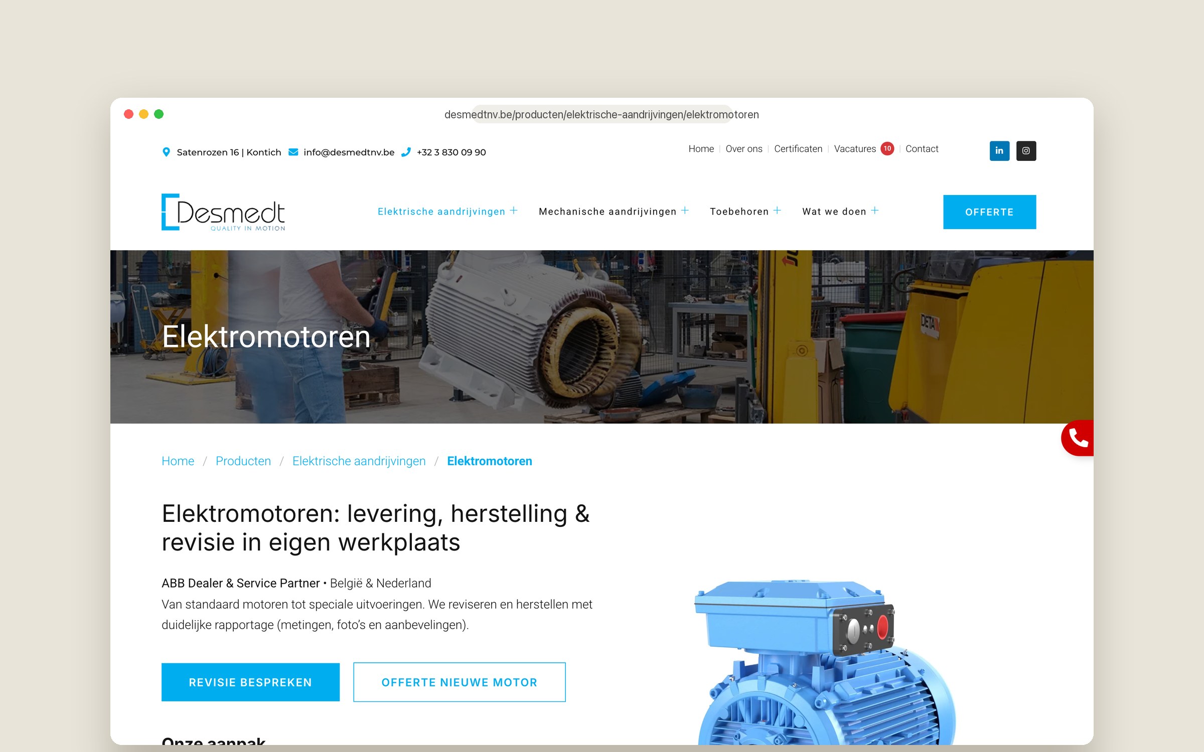 Website Desmedt — productpagina elektromotoren