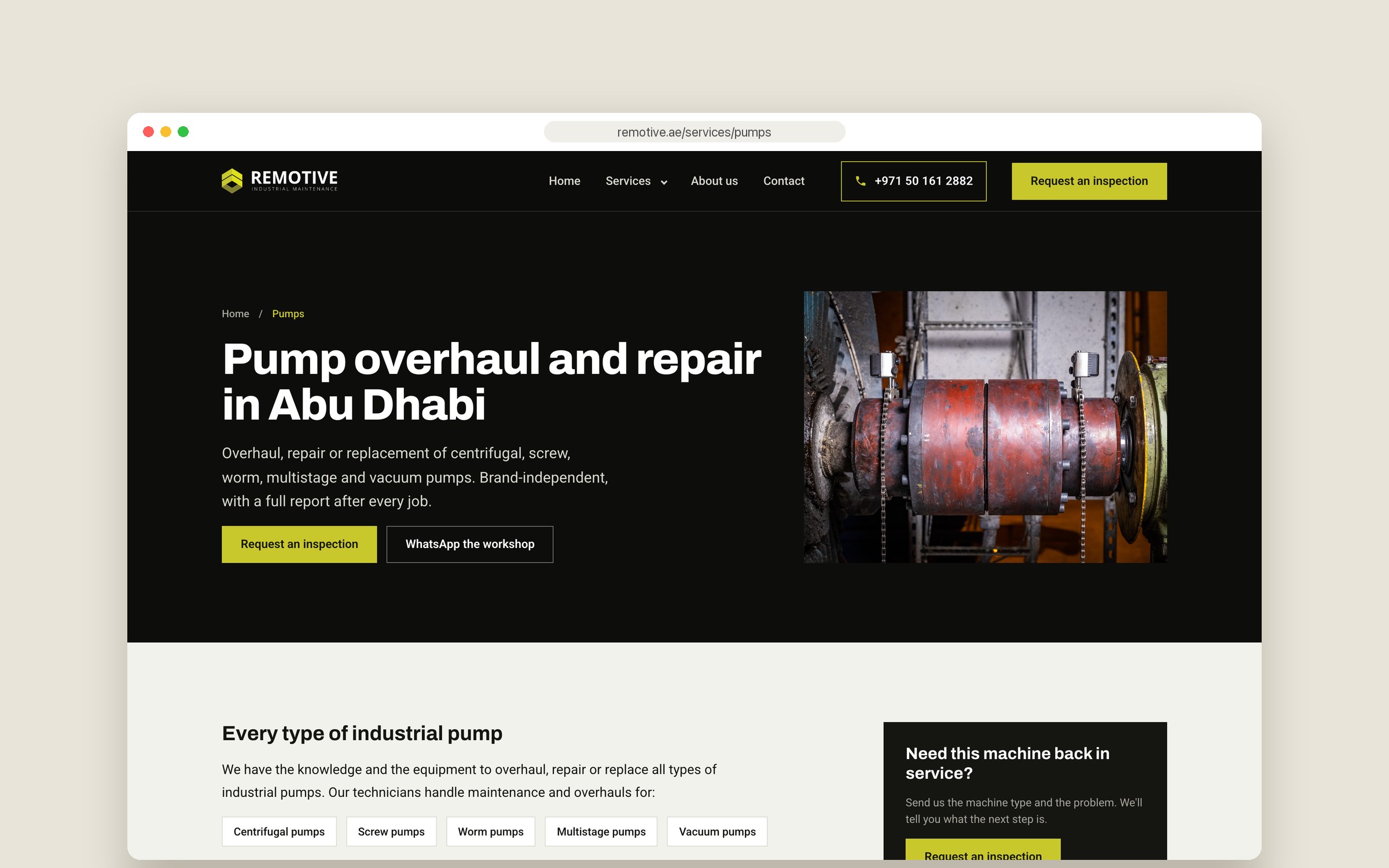 Website Remotive Abu Dhabi — dienstpagina pumps