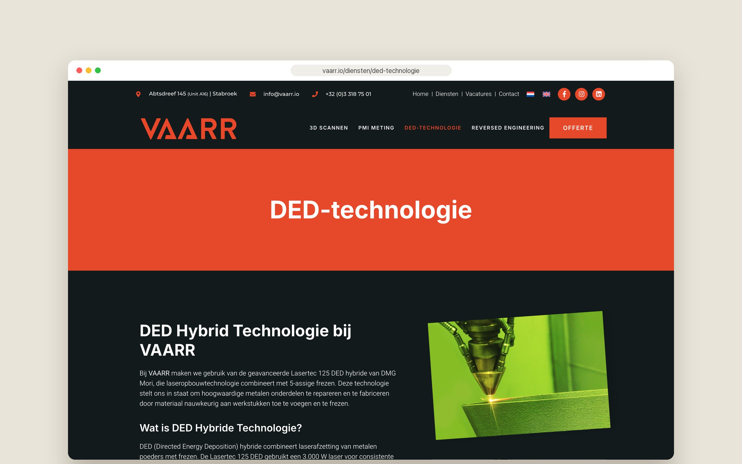 Website VAARR — dienstpagina DED-technologie