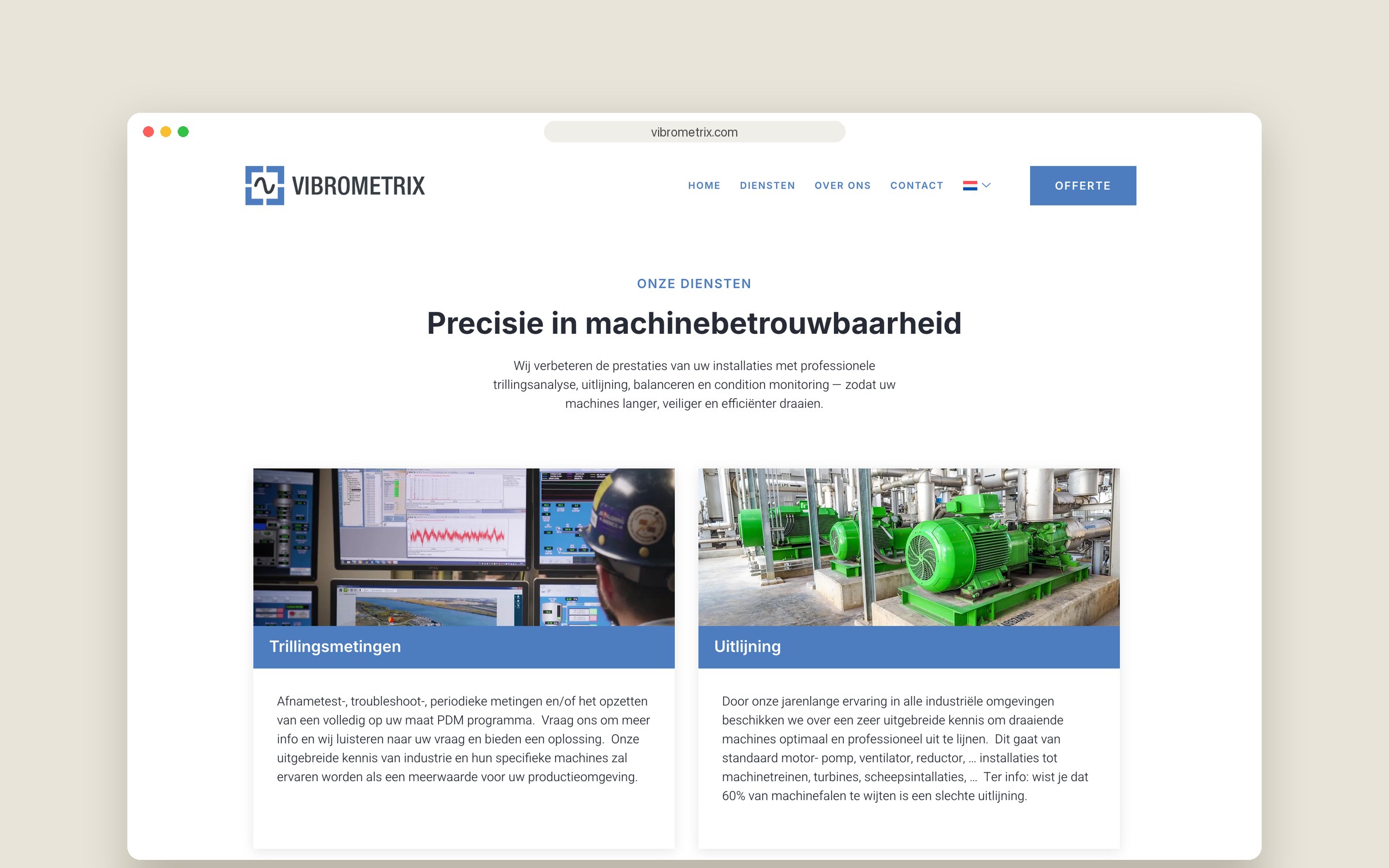 Website Vibrometrix — diensten